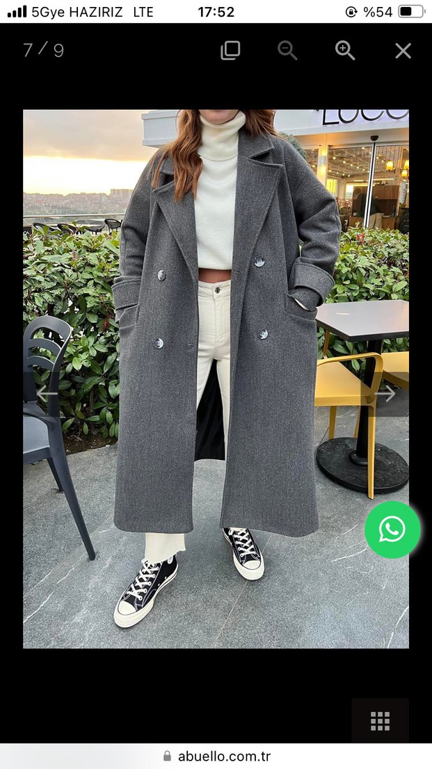 Antrasit düğmeli uzun kaban - Görsel 2