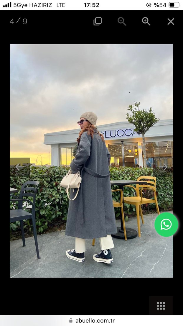 Antrasit düğmeli uzun kaban - Görsel 4