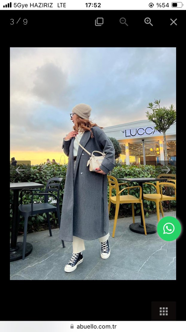 Antrasit düğmeli uzun kaban - Görsel 5