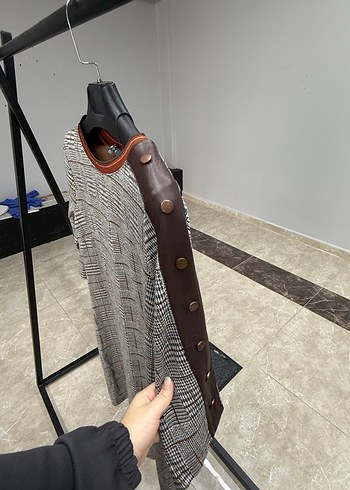 İkiler Düğmeli Kareli Midi Kadın Elbise - Görsel 2