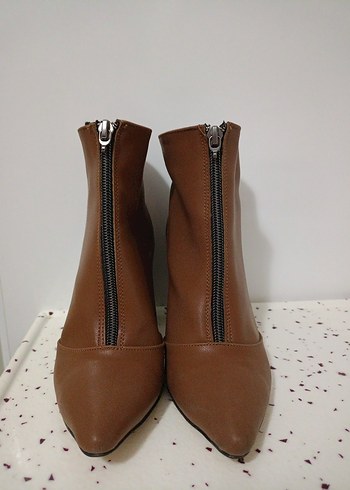 36 Beden camel Renk Bej Deri Stiletto Topuklu Kadın Bot