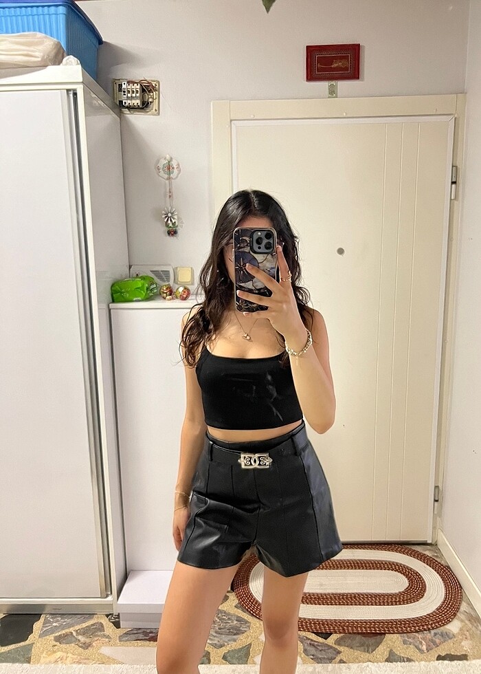 Koton deri siyah şort - Görsel 2
