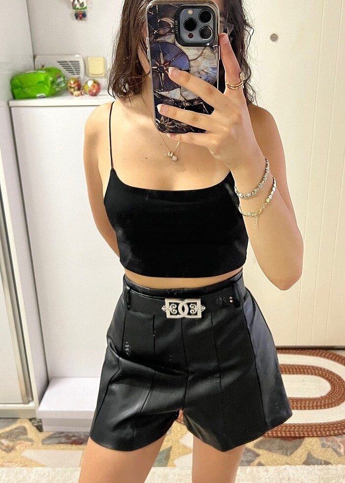 Koton deri siyah şort - Görsel 4