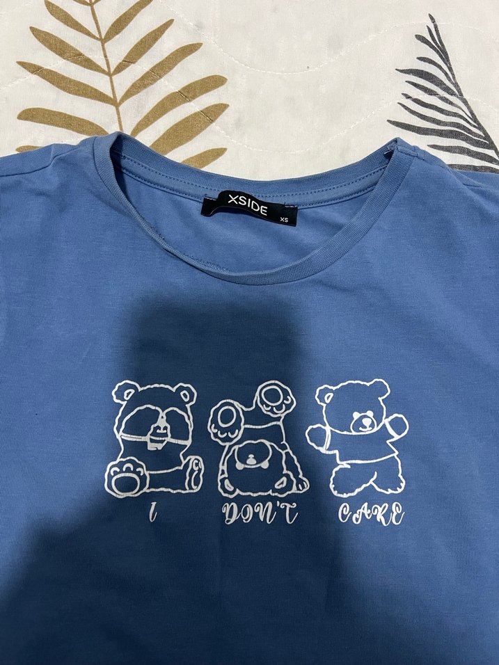 Mavi Baskılı Kadın Kısa Kollu Tişört - Görsel 2