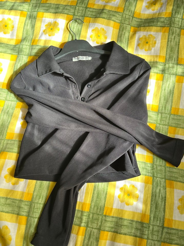 Siyah Kadın Uzun Kollu Polo Yaka Bluz - Görsel 2