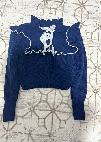 Kurdele Desenli Lacivert Balıkçı Yaka Kazak - Görsel 2