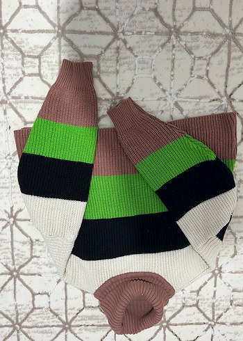 Çizgili Renkli Boğazlı Kadın Kazak - Görsel 2