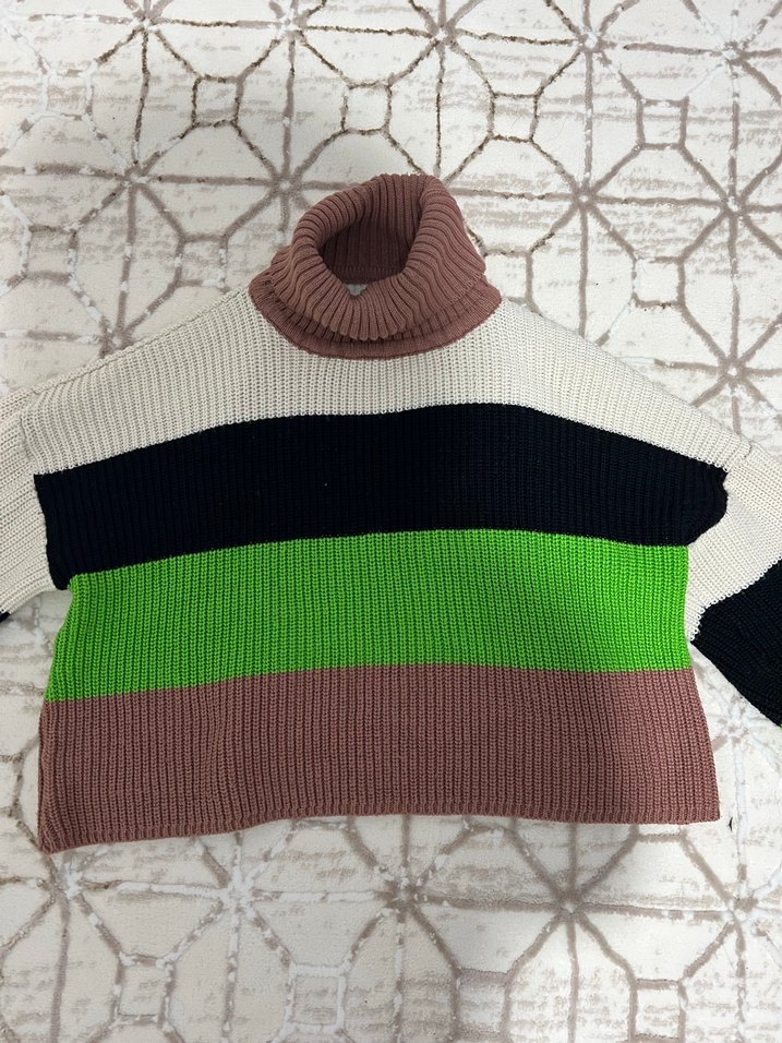 Çizgili Renkli Boğazlı Kadın Kazak - Görsel 3