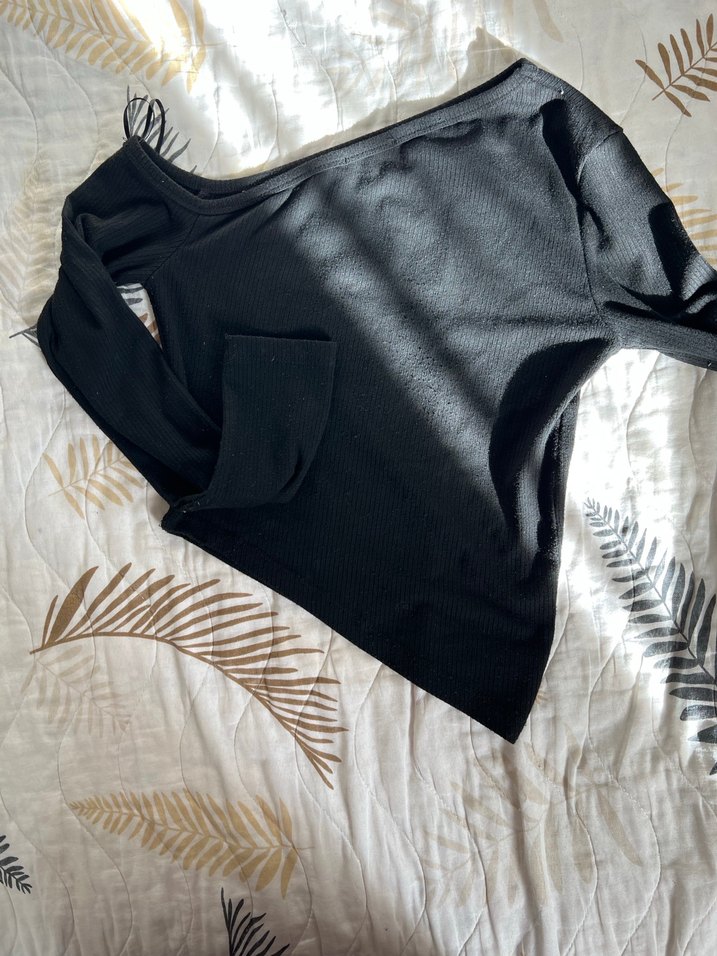 Kadın Siyah Drapeli Uzun Kollu Bluz - Görsel 2