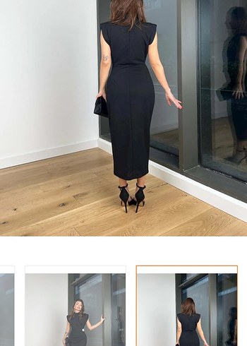 Kadın Siyah Drapeli Midi Kalem Elbise - Görsel 3