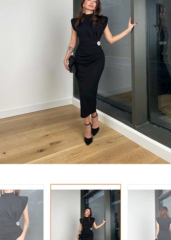 Kadın Siyah Drapeli Midi Kalem Elbise - Görsel 2