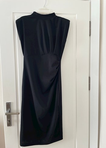 Kadın Siyah Drapeli Midi Kalem Elbise - Görsel 4