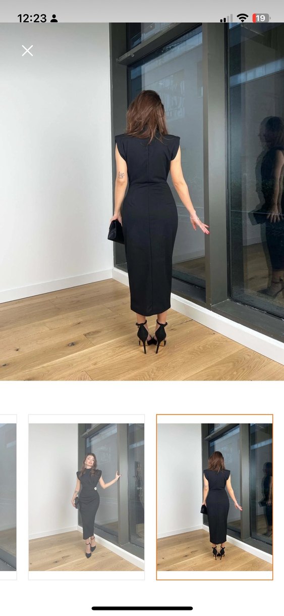 Kadın Siyah Drapeli Midi Kalem Elbise - Görsel 3