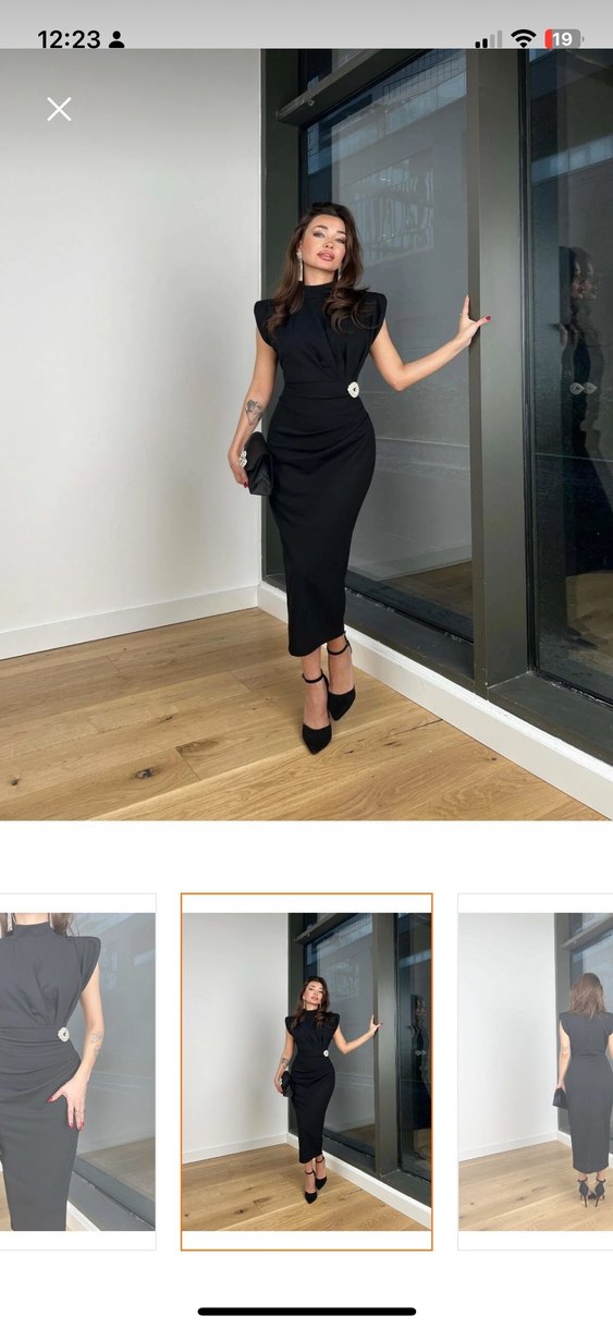 Kadın Siyah Drapeli Midi Kalem Elbise - Görsel 2