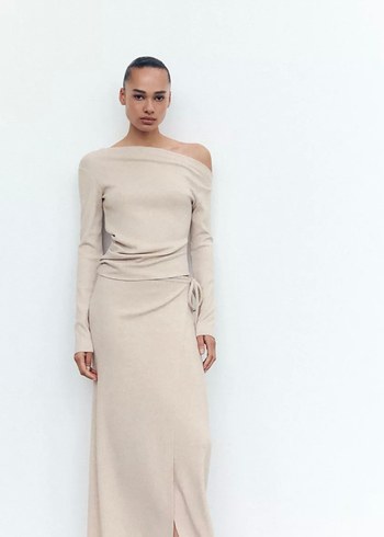 Bej Drapeli Kadın Uzun Etek - Görsel 7