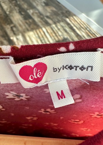 Koton Bordo Çiçekli Uzun Kollu Elbise