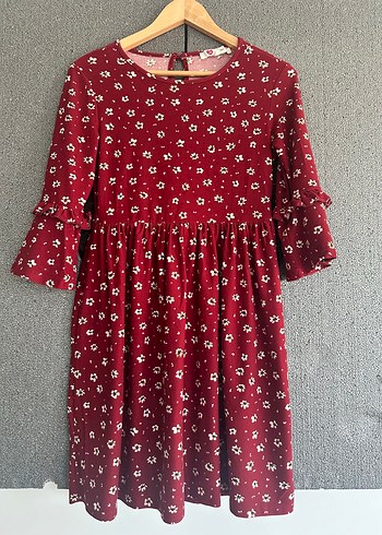 Bordo Çiçekli Uzun Kollu Elbise - Görsel 5