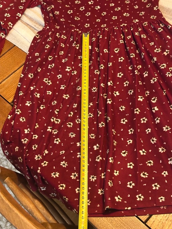 Bordo Çiçekli Uzun Kollu Elbise - Görsel 2