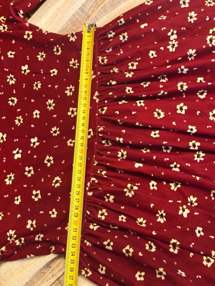 Bordo Çiçekli Uzun Kollu Elbise - Görsel 3