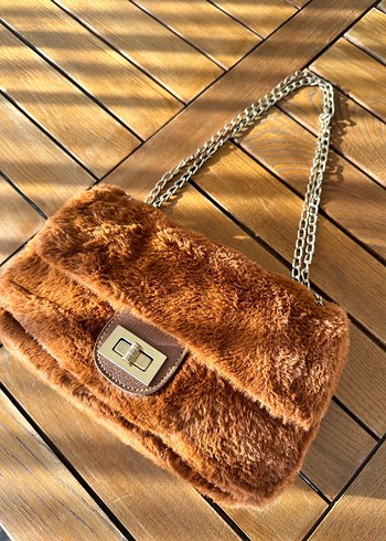 Beden kahverengi Renk Zincir Detaylı Kahverengi peluş Çanta