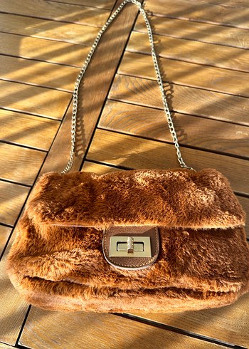 Beden Zincir Detaylı Kahverengi peluş Çanta