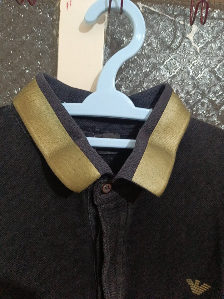 Giorgio Armani Siyah V-Yaka Kısa Kollu Erkek Polo Tişört - Görsel 4