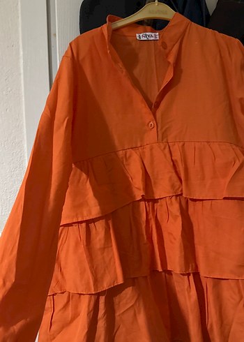 Turuncu Kadın Hamile Bluzu Fırfırlı - Görsel 3