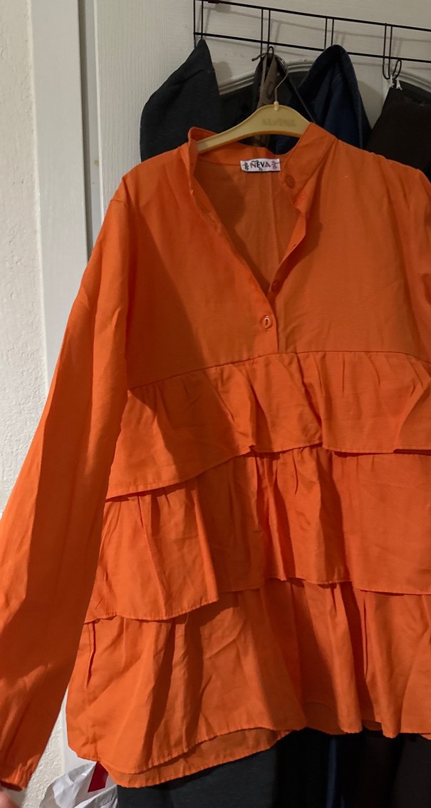 Turuncu Kadın Hamile Bluzu Fırfırlı - Görsel 3