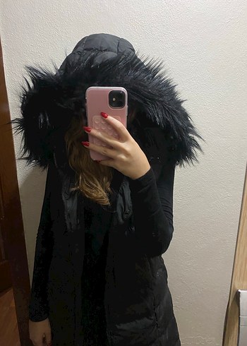 Siyah Uzun Kürklü Kadın Yelek - Görsel 3