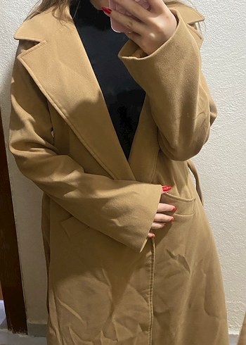 Kemerli Bej Süet Midi Kadın Kaban tekliflere açığım - Görsel 2