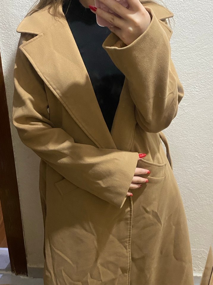 Kemerli Bej Süet Midi Kadın Kaban tekliflere açığım - Görsel 2