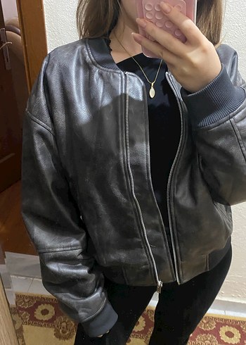 H&M Gri Deri Kadın Ceket - Görsel 2