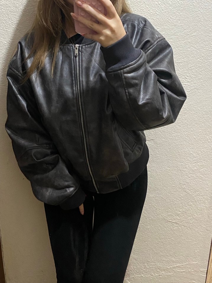 H&M Gri Deri Kadın Ceket - Görsel 4