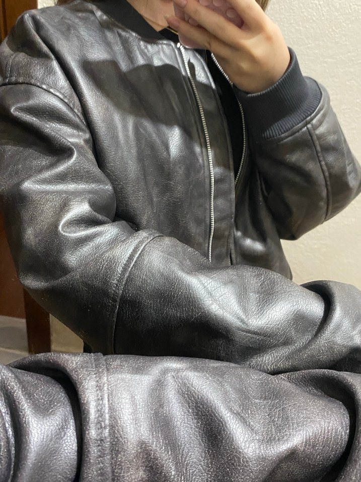 H&M Gri Deri Kadın Ceket - Görsel 3