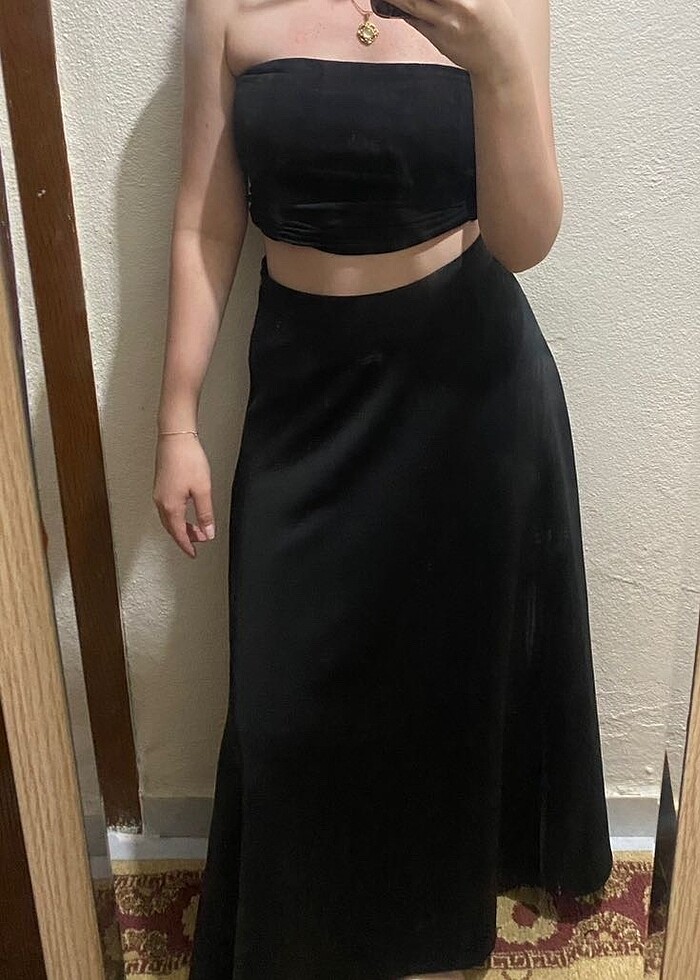 Uzun yumuşak kumaş siyah etek - Görsel 3