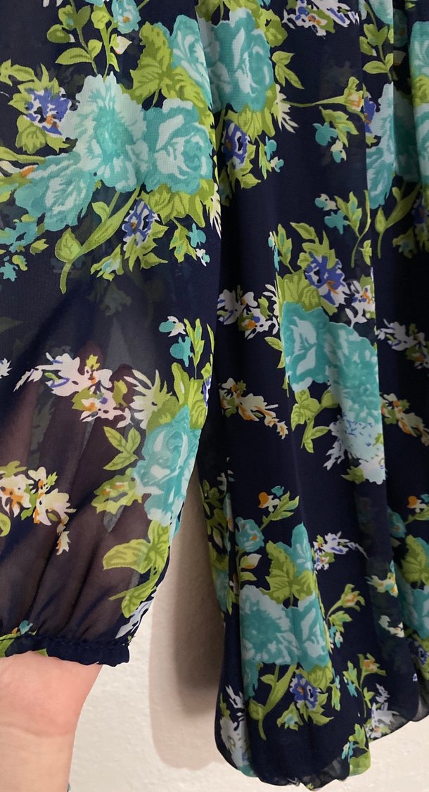 Mavi Çiçek Desenli Bohem Kadın Bluz - Görsel 2