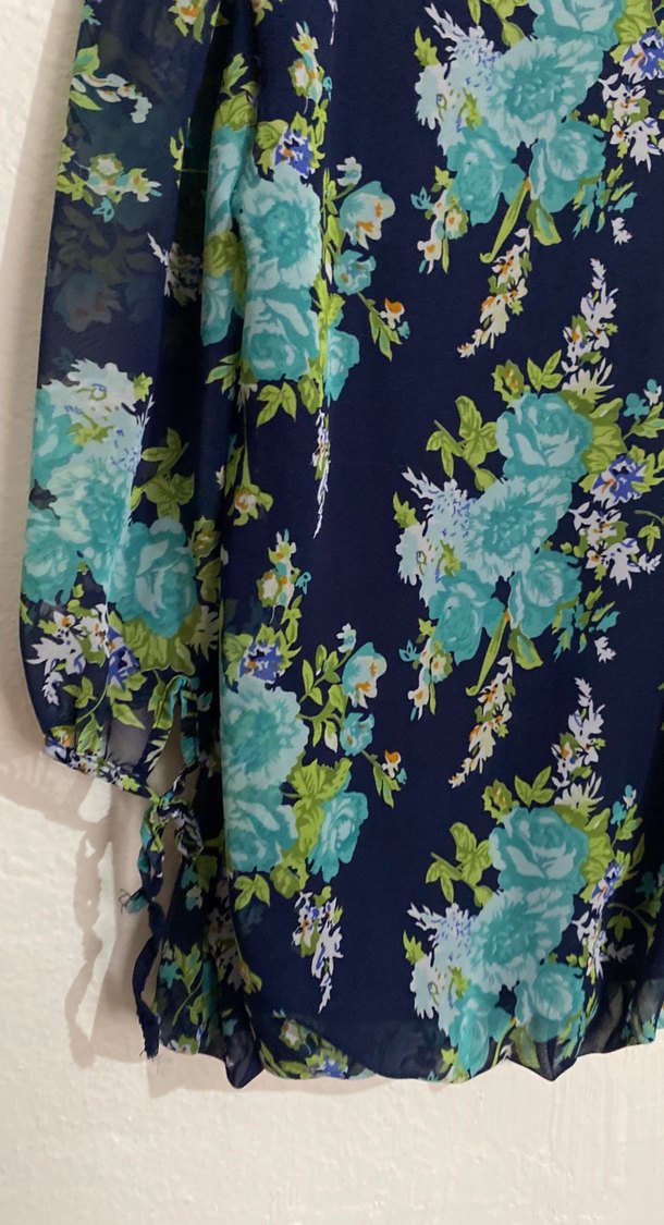 Mavi Çiçek Desenli Bohem Kadın Bluz - Görsel 3