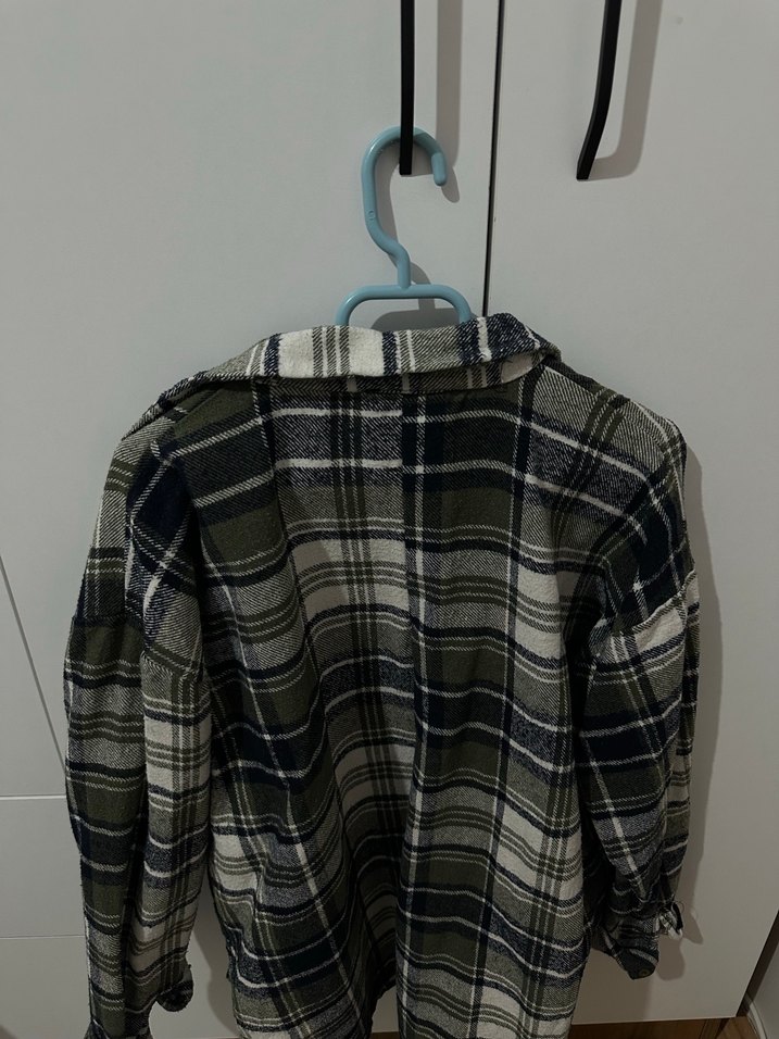 Yeşil Ekose Uzun Kollu Salaş Gömlek - Görsel 2