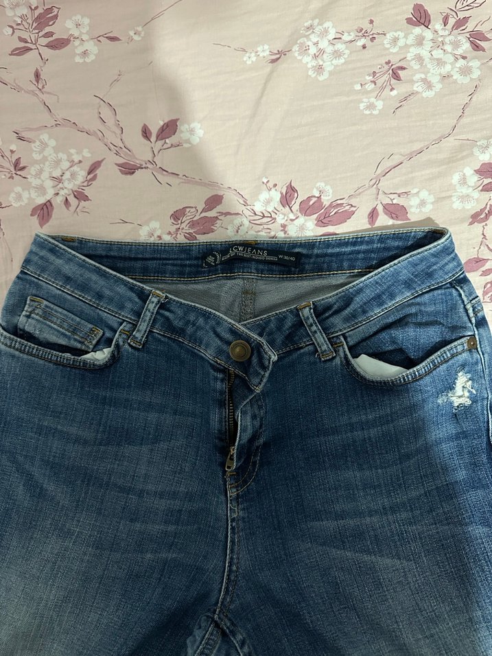 Kadın Mavi Denim Yırtık Skinny Jean - Görsel 3