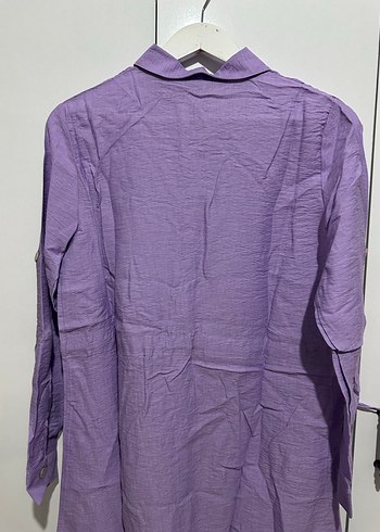 Uzun Kollu Mor Gömlek Elbise - Görsel 4