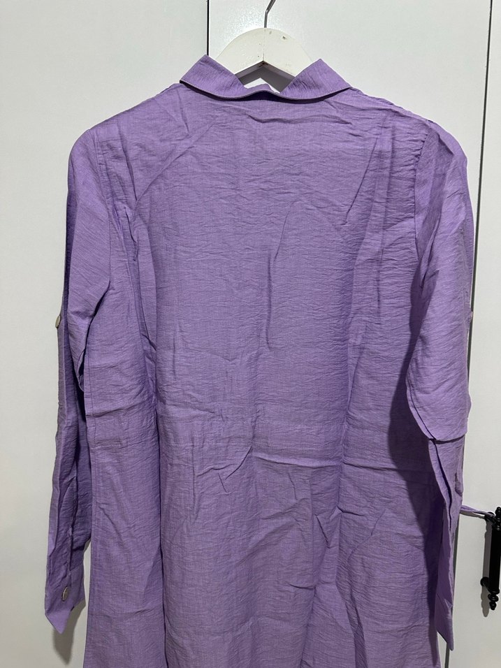 Uzun Kollu Mor Gömlek Elbise - Görsel 4