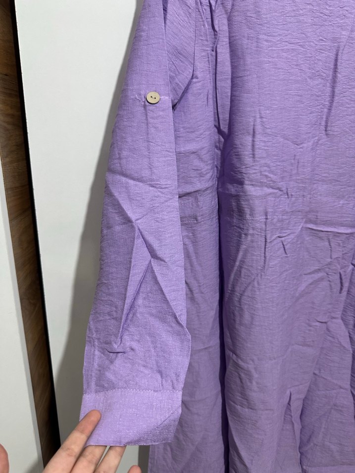 Uzun Kollu Mor Gömlek Elbise - Görsel 5