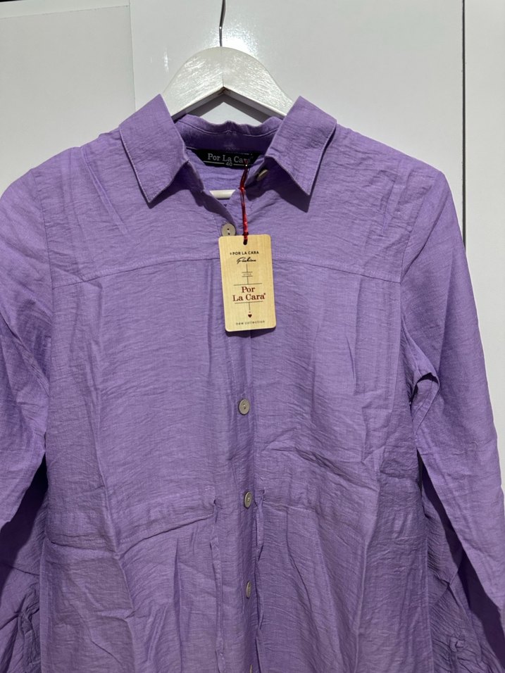 Uzun Kollu Mor Gömlek Elbise - Görsel 2