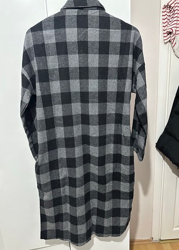 Gri Kareli Uzun Kadın Gömlek Elbise - Görsel 2