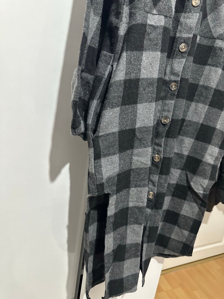 Gri Kareli Uzun Kadın Gömlek Elbise - Görsel 3