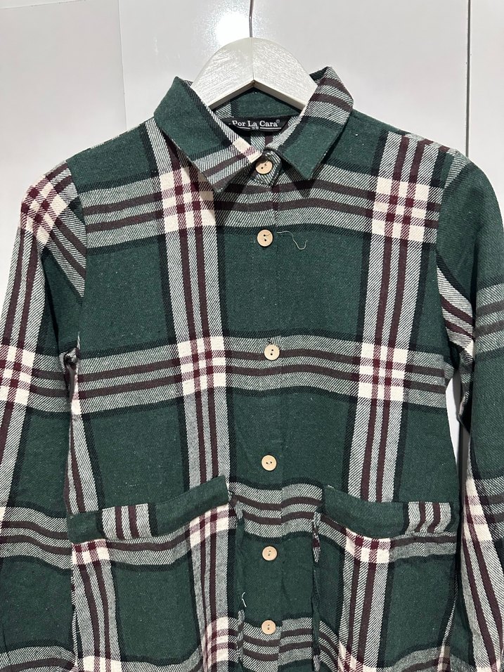 Düğmeli Uzun Kollu Kareli Kadın Gömlek - Görsel 2