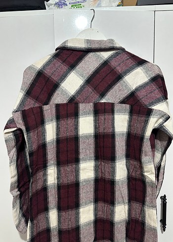 Bordo Kareli Düğmeli Uzun Kollu Gömlek - Görsel 3