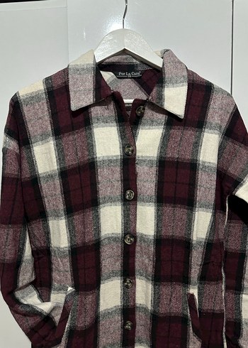 Bordo Kareli Düğmeli Uzun Kollu Gömlek - Görsel 2