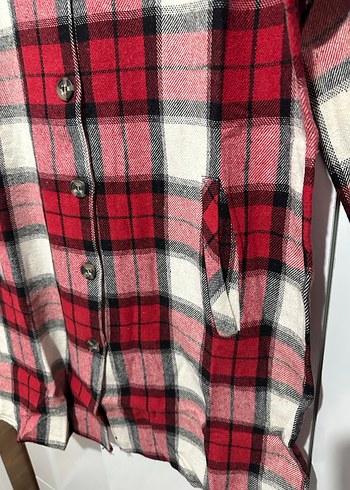 Kırmızı Kareli Uzun Kollu Kadın Gömlek - Görsel 2