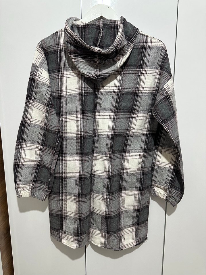 Gri Kareli Oversize Kadın Gömlek - Görsel 2